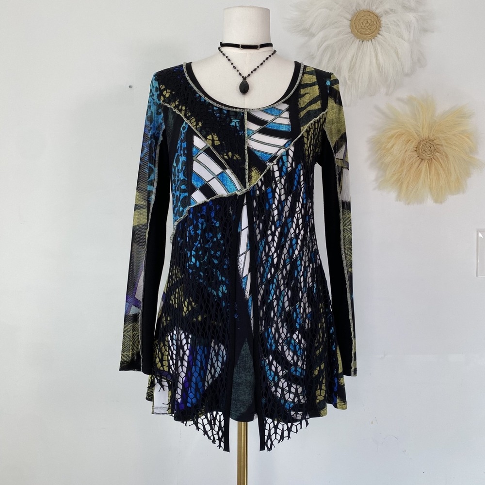 Vtg Joseph Ribkoff Womens Y2K Tunic Top Size Size 8 Medium Artsy Boho Abstract